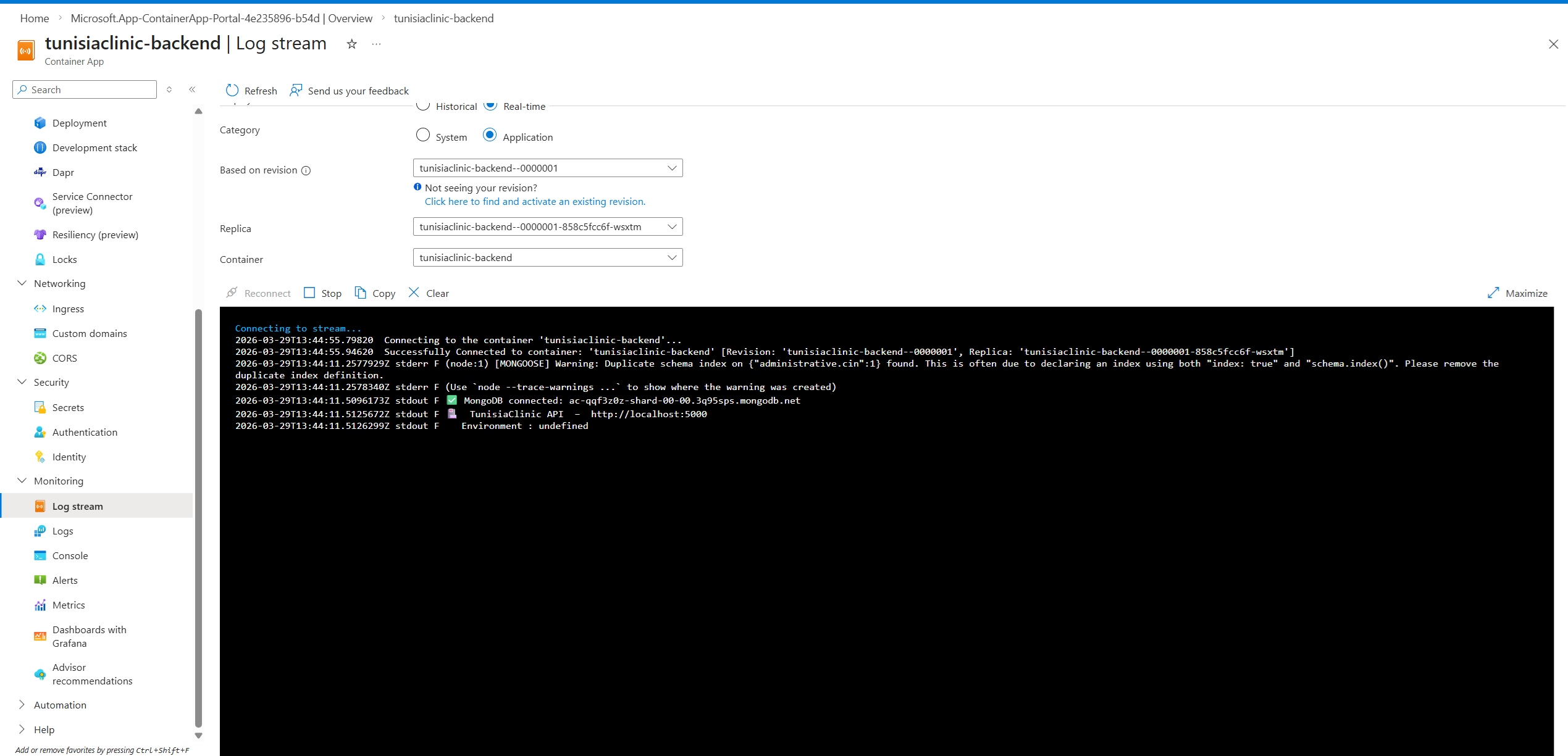 The deployed Node.js app running successfully in the browser